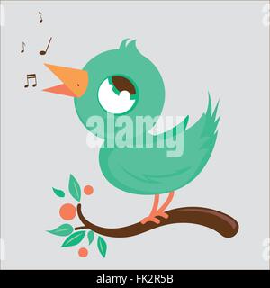 Oiseau mignon chantant sur une branche d'arbre. Joyeux printemps songbird dans la nature. Illustration vectorielle Illustration de Vecteur