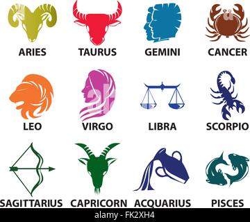 Ensemble de symboles du zodiaque astrologique. Horoscope signes, classic design coloré Illustration de Vecteur