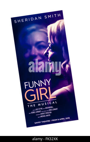 Flyer pour la production de transfert 2016 Funny Girl avec Sheridan Smith que Fanny Brice au Savoy Theatre. Banque D'Images