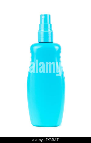 Bleu Blanc bouteille esthétique avec l'aérosol isolé sur fond blanc avec clipping path Banque D'Images