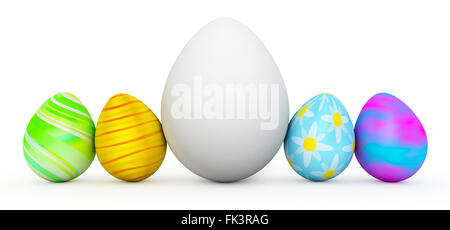 Les oeufs de Pâques colorés de ligne avec large white egg Banque D'Images