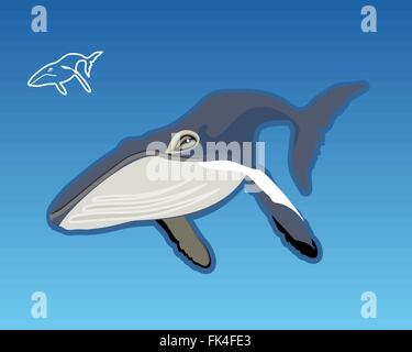 Lone énorme rorqual bleu et l'icône Contour de l'icône de la baleine, la baleine flottant dans l'océan, vector illustration Illustration de Vecteur