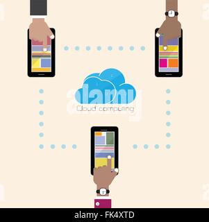 La technologie cloud computing télévision concept d'arrière-plan. Réseau de stockage de données sever, la technologie de l'internet. Contenu multimédia Illustration de Vecteur