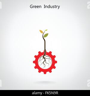 Concept de l'industrie verte. Petite plante et symbole d'engrenage, d'affaires et idée verte, l'éducation concept. Vector illustration. Illustration de Vecteur