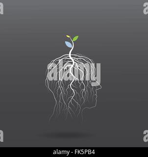 Think green concept. Des arbres poussent sur des tiges idée verte symbole tête humaine. d'affaires et industriel vert idée. Vector illustration Illustration de Vecteur