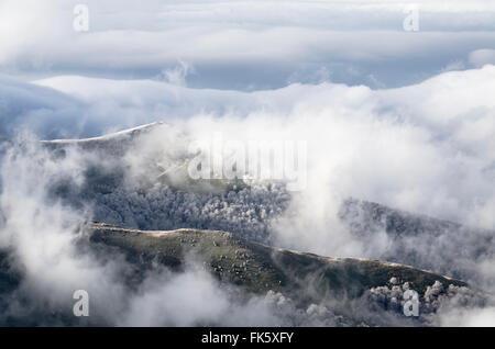 Au-dessus des nuages dans les montagnes Banque D'Images