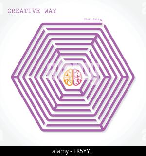 Concept créatif façon labyrinthe hexagonale. Symbole du cerveau créatif dans le milieu de l'éducation, labyrinthe hexagonale sign , des idées d'entreprise .vect Illustration de Vecteur