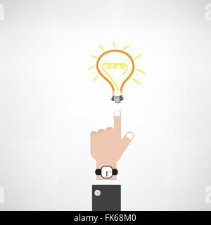 Businessman hand avec ampoule doodle signer ,design pour poster flyer brochure couvre l'éducation,concept ,idée d'entreprise . Illustration de Vecteur