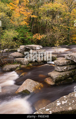 Vestiges d'un ancien pont battant à Dartmeet, Dartmoor National Park, Devon, Angleterre, Royaume-Uni, Europe Banque D'Images