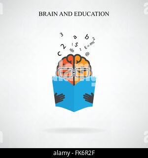 Cerveau créatif signe et symbole de livre sur background,design pour poster flyer brochure couverture ,idée d'entreprise, concept de l'éducation. Illustration de Vecteur