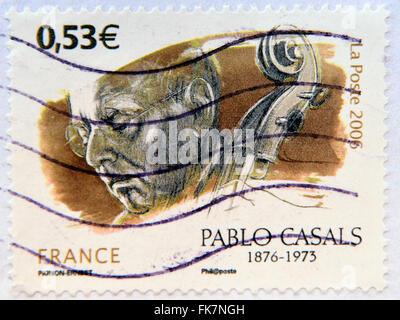 FRANCE - circa 2006 : timbre imprimé en France montre Pablo Casals, circa 2006 Banque D'Images