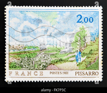 FRANCE - circa 1981 : timbre imprimé en France montre le chemin de Chou par Pissarro, vers 1981 Banque D'Images