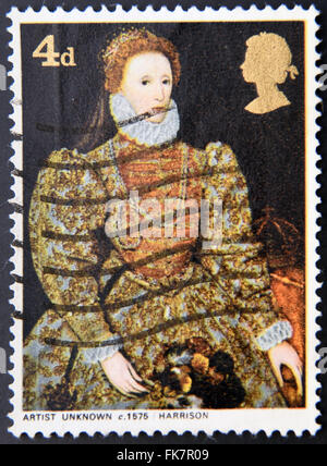 Royaume-uni - circa 1968 : timbre imprimé en Grande-Bretagne montre Elizabeth I, 1575, artiste inconnu, vers 1968 Banque D'Images