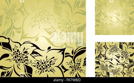 Maison de vacances de décoration floral vert jeu de fond avec ornements noir Illustration de Vecteur