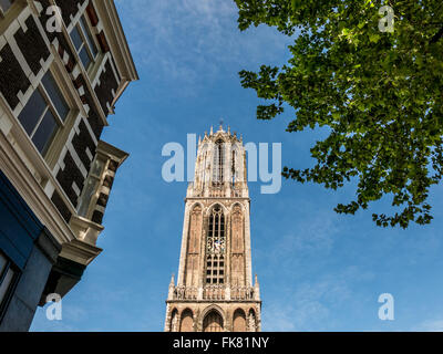 Haut de la cathédrale Catholique St Martin La tour du Dom dans la ville d'Utrecht, la plus haute tour de l'église aux Pays-Bas Banque D'Images