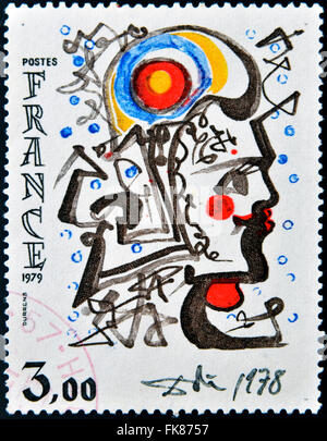 FRANCE - circa 1979 : timbre imprimé en France montre la tête de Marianne, la peinture de Salvador Dali, vers 1979 Banque D'Images