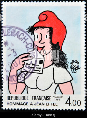 FRANCE - circa 1983 : timbre imprimé en France dédiée à Jean Effel, vers 1983 Banque D'Images