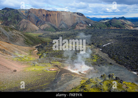 Paysage volcanique, Laugahraun, Fjallabak Landmannalaugar, Parc National, de l'Islande Banque D'Images