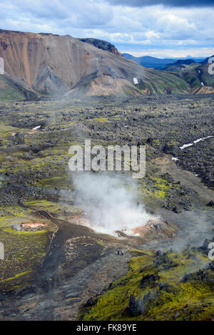 Paysage volcanique, Laugahraun, Fjallabak Landmannalaugar, Parc National, de l'Islande Banque D'Images