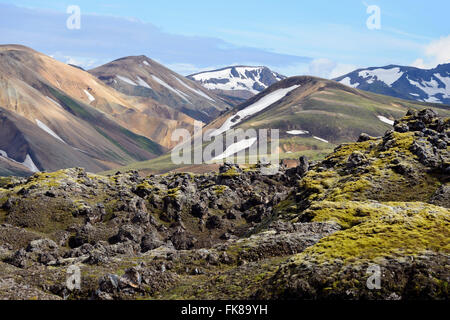 Paysage volcanique, Laugahraun, Fjallabak Landmannalaugar, Parc National, de l'Islande Banque D'Images