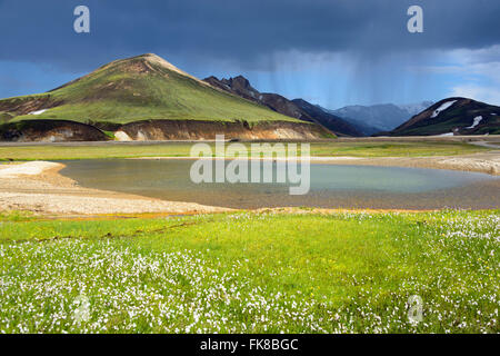 Paysage volcanique, Landmannalaugar, Joekugilskvisl rivière glaciaire, Fjallabak National Park, Iceland Banque D'Images