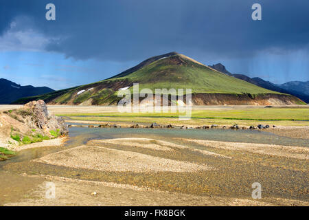 Paysage volcanique, Landmannalaugar, Joekugilskvisl rivière glaciaire, Fjallabak National Park, Iceland Banque D'Images