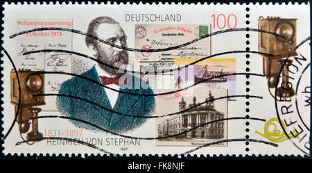 Allemagne- circa 1997 : timbres en Allemagne montre Heinrich VON STEPHAN, vers 1997 Banque D'Images