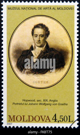 MOLDOVA-VERS 2007 : timbres en Moldova dédié aux œuvres du Musée National d'Art montre Johann Wolfgang von Goethe Banque D'Images