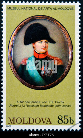 MOLDOVA - circa 2007 : timbres en Moldova dédié aux œuvres du Musée National d'Art, montre Napoléon Bonaparte Banque D'Images