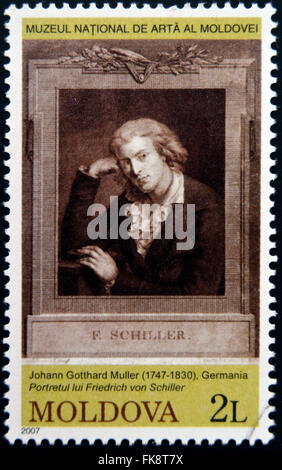 MOLDOVA - circa 2007 : timbres en Moldova dédié aux œuvres du Musée National d'Art, montre Friedrich von Schiller Banque D'Images