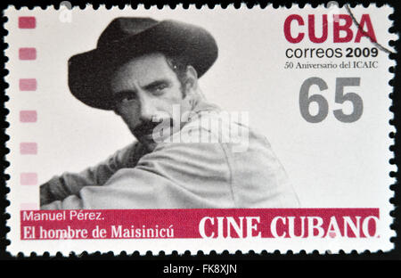 CUBA - circa 2009 : timbre imprimé en Cuba cubain consacré à cinéma, montre l'homme de Maisinicu par Manuel Perez, vers 2009 Banque D'Images