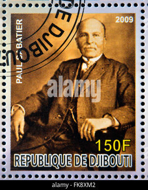 DJIBOUTI - circa 2009 : stamp dédié aux prix Nobel de chimie Paul montre, vers 2009 Dabatier Banque D'Images