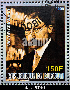 DJIBOUTI - circa 2009 : stamp dédié aux prix Nobel de chimie montre Victor Grignard, vers 2009 Banque D'Images