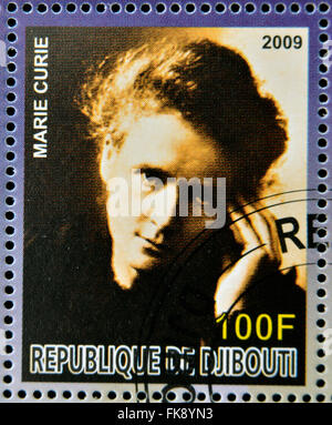 DJIBOUTI - circa 2009 : stamp dédié aux prix Nobel de chimie de Marie Curie montre, vers 2009 Banque D'Images