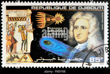 DJIBOUTI - VERS 1986 : timbres en Djibouti montre Halleys Comet, vers 1986 Banque D'Images