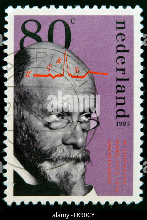 HOLLAND - circa 1993 : timbre imprimé aux Pays-Bas montre Willem Einthoven, lauréat du Prix Nobel 1924 de médecine, circa 1993 Banque D'Images