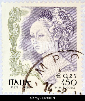 Italie - circa 2002 : timbre imprimé en Italie montre détail de Marie de Magdala dans 'Le Festin d'Hérode et Salomé's dance" Banque D'Images