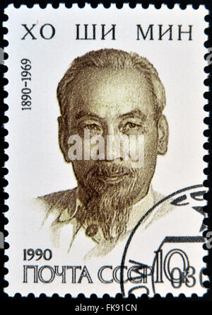 Urss - circa 1990 : timbres en URSS montre portrait de Ho Chi Minh - Président de la République du Vietnam, vers 1990 Banque D'Images