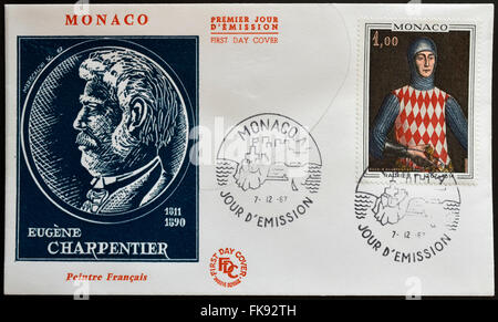 MONACO - circa 1967 : timbre imprimé en montre Monaco Rainier de Monaco, seigneur de Cagnes par Eugene Louis Charpentier, circa 1967 Banque D'Images