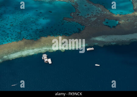 Vue aérienne de Hardy Reef, la maison au coeur de corail, dans la Grande Barrière de Corail Banque D'Images