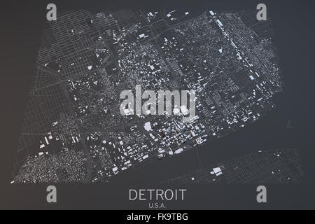 Carte de Detroit, la vue satellite, United States Banque D'Images