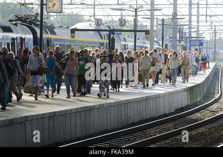 Les passagers sur le quai de la gare centrale - Centraal Station Banque D'Images