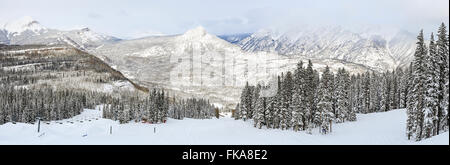 Une vue panoramique sur une piste de ski au purgatoire, avec les aiguilles, dans la Forêt Nationale de San Juan dans le Colorado. Banque D'Images