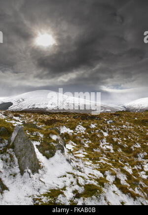 En hiver le Cheviot Hills dans le Parc National de Northumberland. Banque D'Images