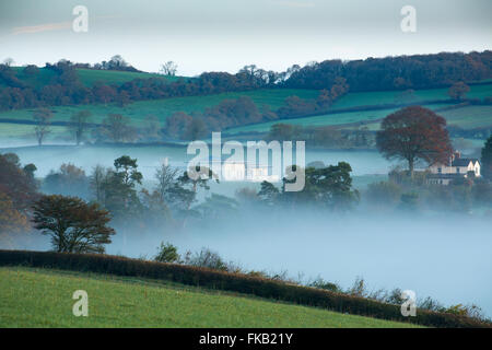 Mist couché dans la vallée à Milborne Wick, Somerset, England, UK Banque D'Images