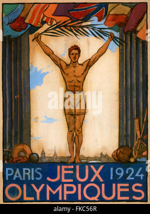 Années 1920, la France affiche des Jeux Olympiques Banque D'Images