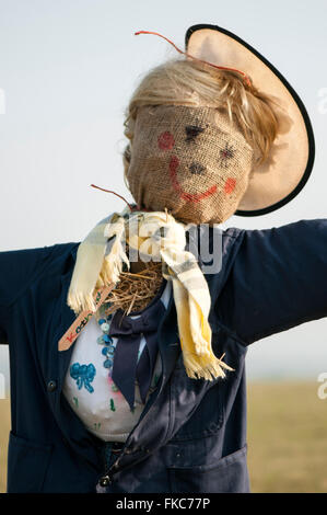 Image Gros plan Portrait d'un épouvantail bourré de paille et de porter un chapeau. Banque D'Images