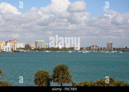 Vue sur la baie de Sarasota, Sarasota, Floride, USA Banque D'Images