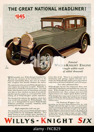 1920 USA Willys-Knight Annonce magazine Banque D'Images