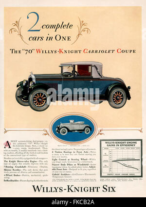 1920 USA Willys-Knight Annonce magazine Banque D'Images